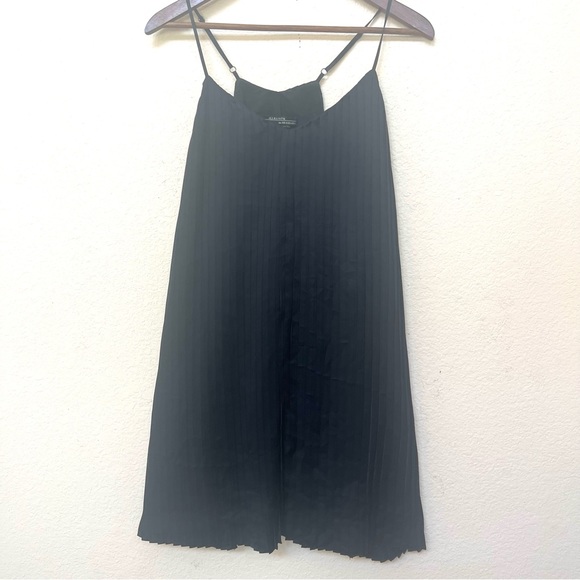 All Saints Black Pleat Spaghetti Strap Mini Dress B1/18 - Picture 5 of 13